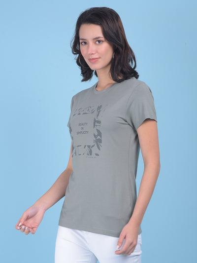 Green Floral Print T-Shirt-Women T-shirts-Crimsoune Club