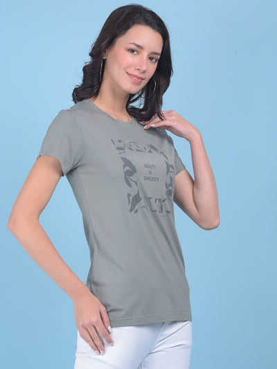 Green Floral Print T-Shirt-Women T-shirts-Crimsoune Club