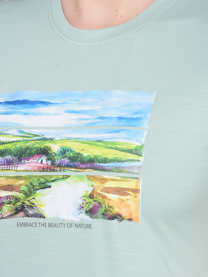 Green Graphic Printed T-Shirt-Women T-Shirts-Crimsoune Club