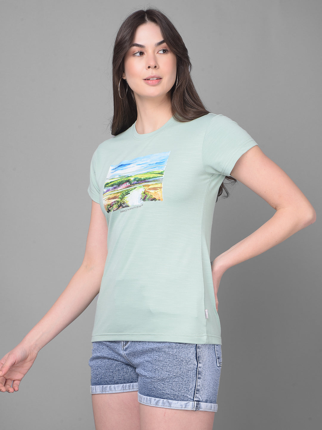 Green Graphic Printed T-Shirt-Women T-Shirts-Crimsoune Club