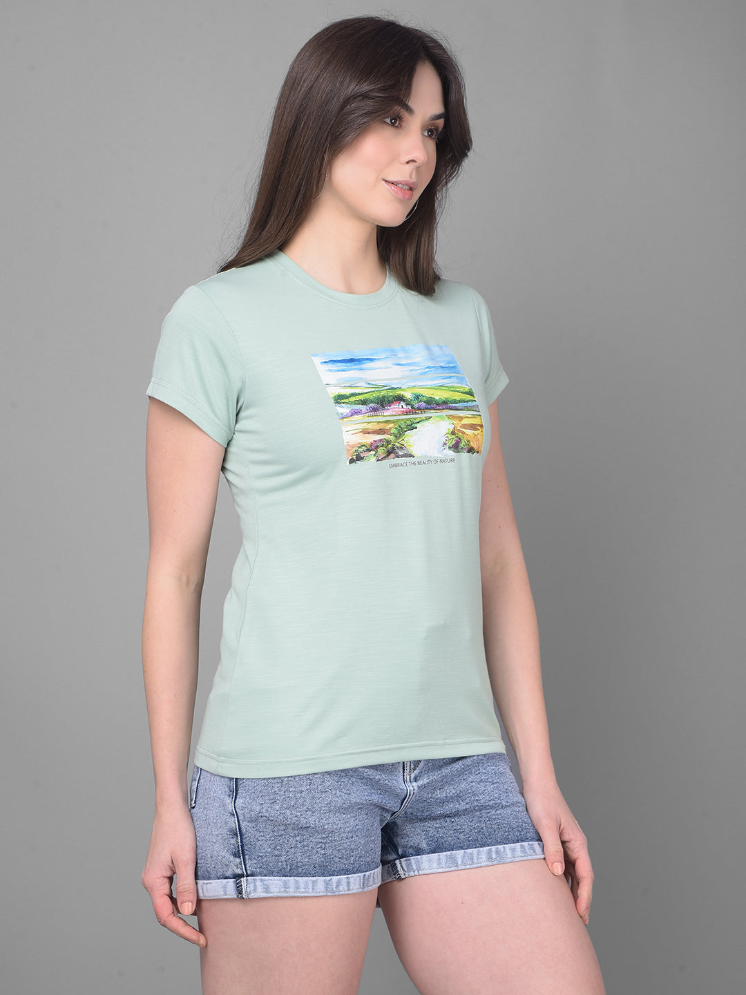 Green Graphic Printed T-Shirt-Women T-Shirts-Crimsoune Club