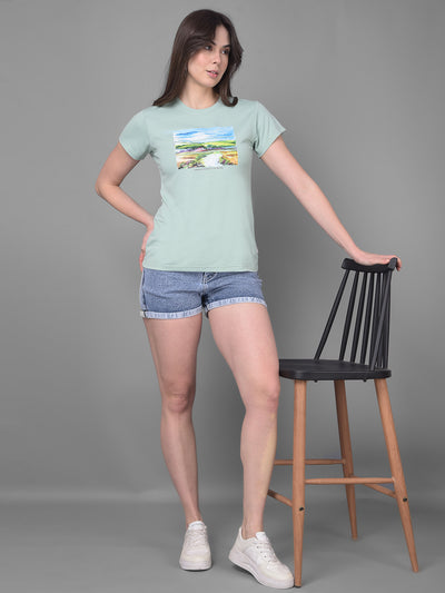 Green Graphic Printed T-Shirt-Women T-Shirts-Crimsoune Club