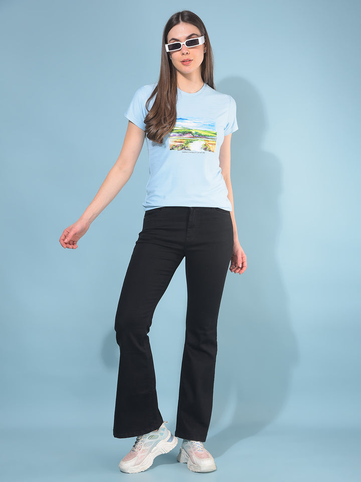 Blue Graphic T-Shirt-Women T-Shirts-Crimsoune Club