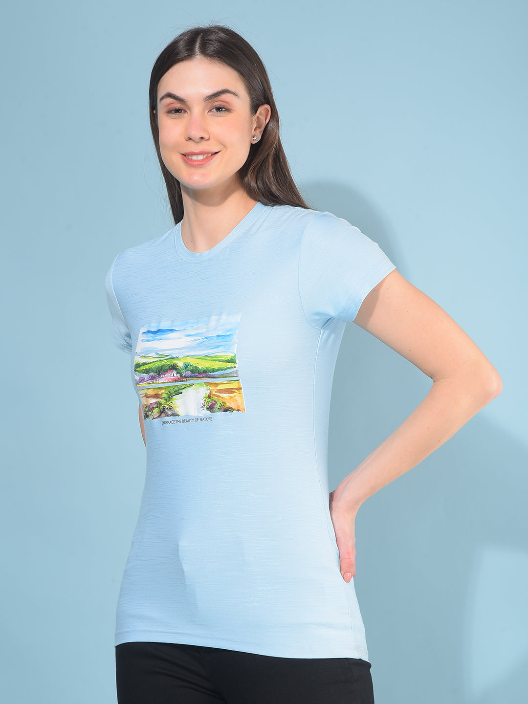 Blue Graphic T-Shirt-Women T-Shirts-Crimsoune Club