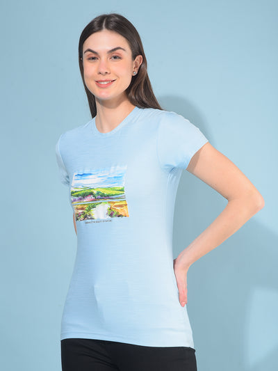 Blue Graphic T-Shirt-Women T-Shirts-Crimsoune Club