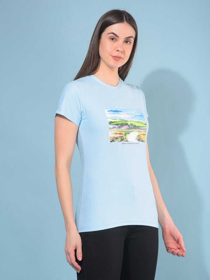 Blue Graphic T-Shirt-Women T-Shirts-Crimsoune Club