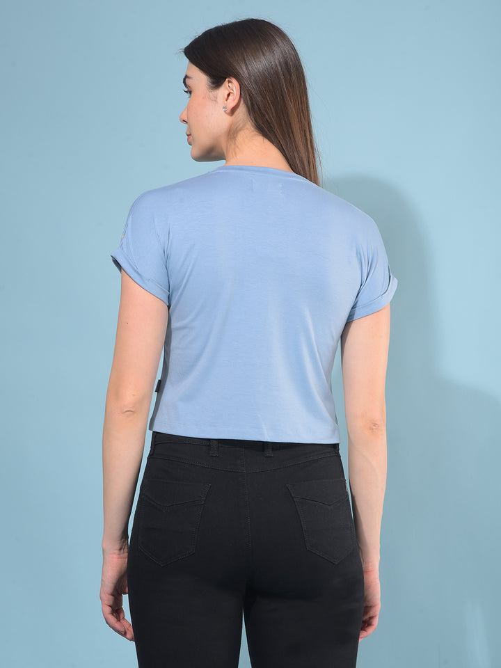 Blue Typographic T-Shirt-Women T-Shirts-Crimsoune Club