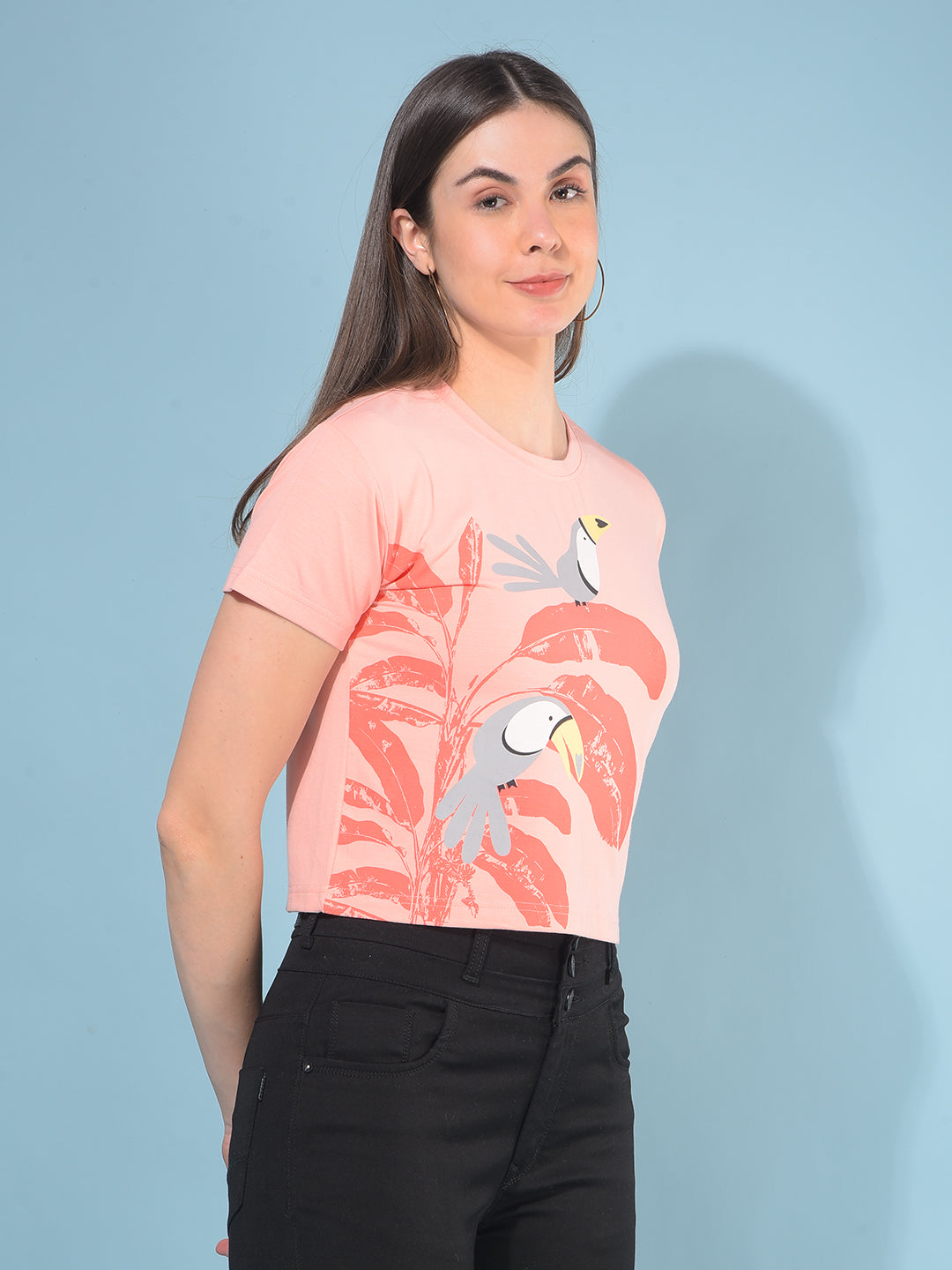 Peach Floral Print T-Shirt-Women T-Shirts-Crimsoune Club