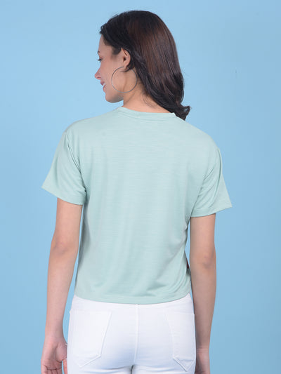 Green Floral Print Crop T-Shirt-Women T-shirts-Crimsoune Club