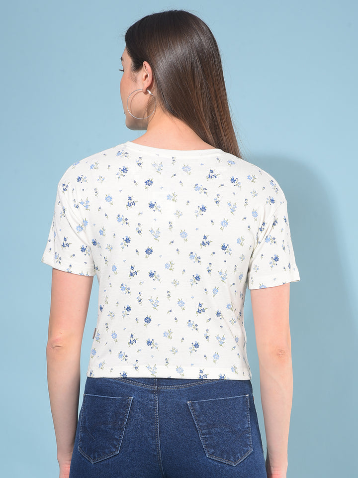 White Floral Print T-Shirt-Women T-Shirts-Crimsoune Club