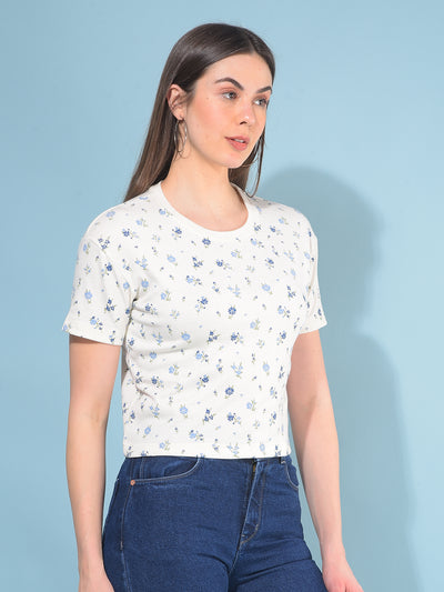 White Floral Print T-Shirt-Women T-Shirts-Crimsoune Club