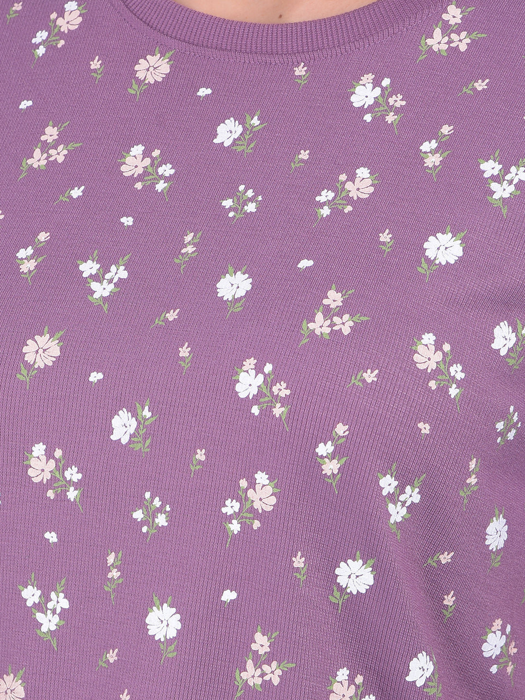 Purple Floral Print Crop T-Shirt-Women T-shirts-Crimsoune Club