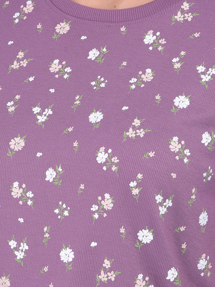 Purple Floral Print Crop T-Shirt-Women T-shirts-Crimsoune Club