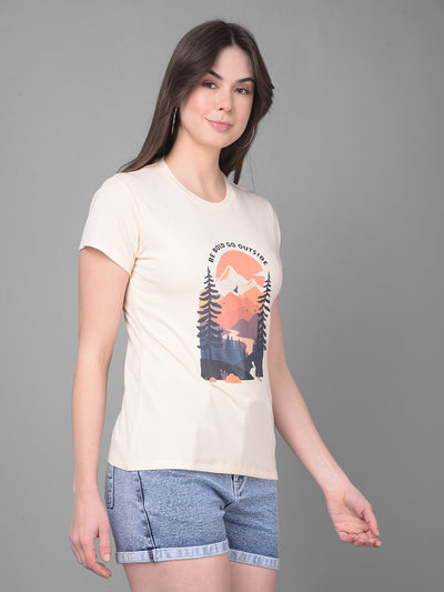 Yellow Graphic Printed T-Shirt-Women T-Shirts-Crimsoune Club