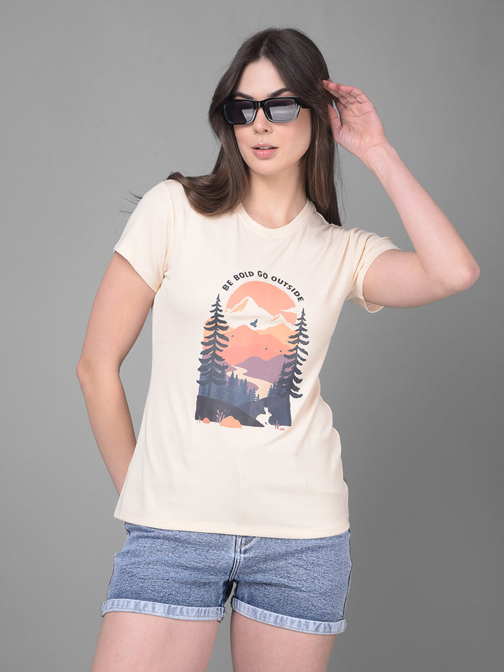 Yellow Graphic Printed T-Shirt-Women T-Shirts-Crimsoune Club