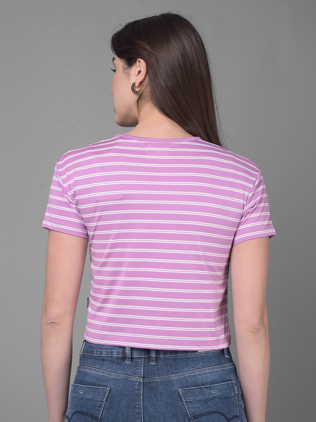 Purple Striped T-Shirt-Women T-Shirts-Crimsoune Club