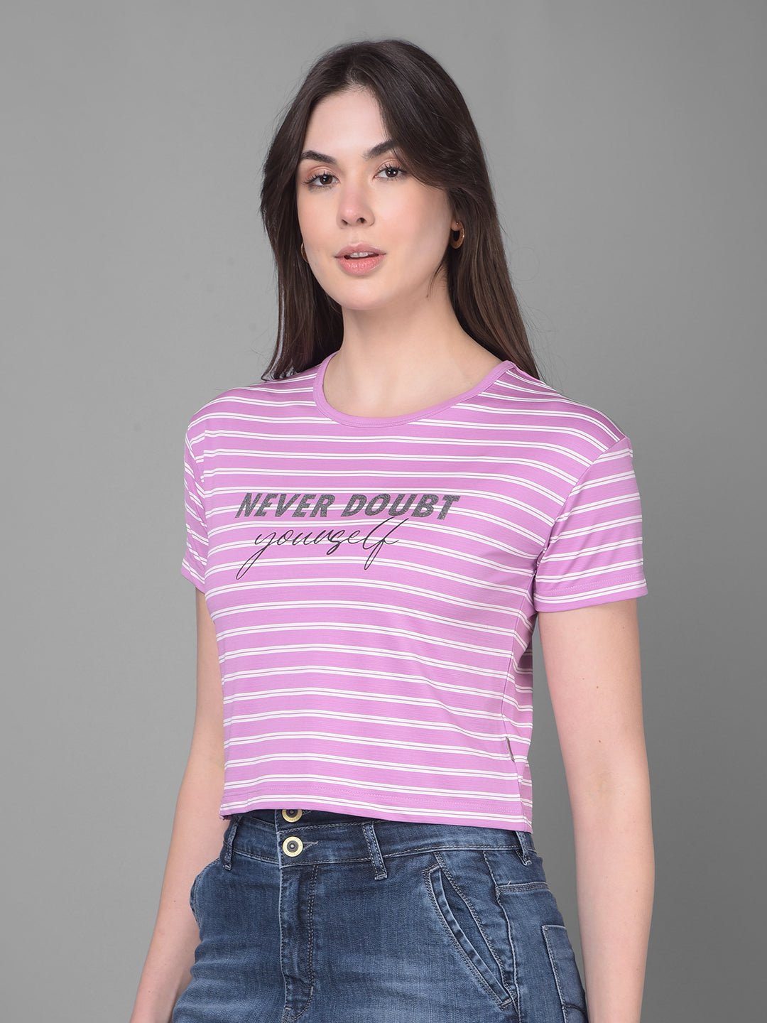 Purple Striped T-Shirt-Women T-Shirts-Crimsoune Club