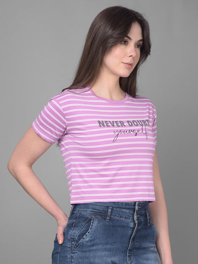 Purple Striped T-Shirt-Women T-Shirts-Crimsoune Club