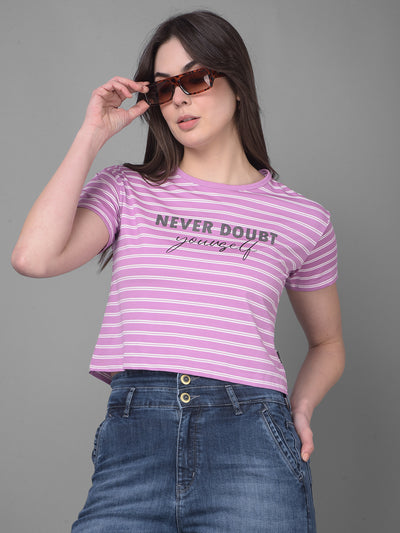 Purple Striped T-Shirt-Women T-Shirts-Crimsoune Club