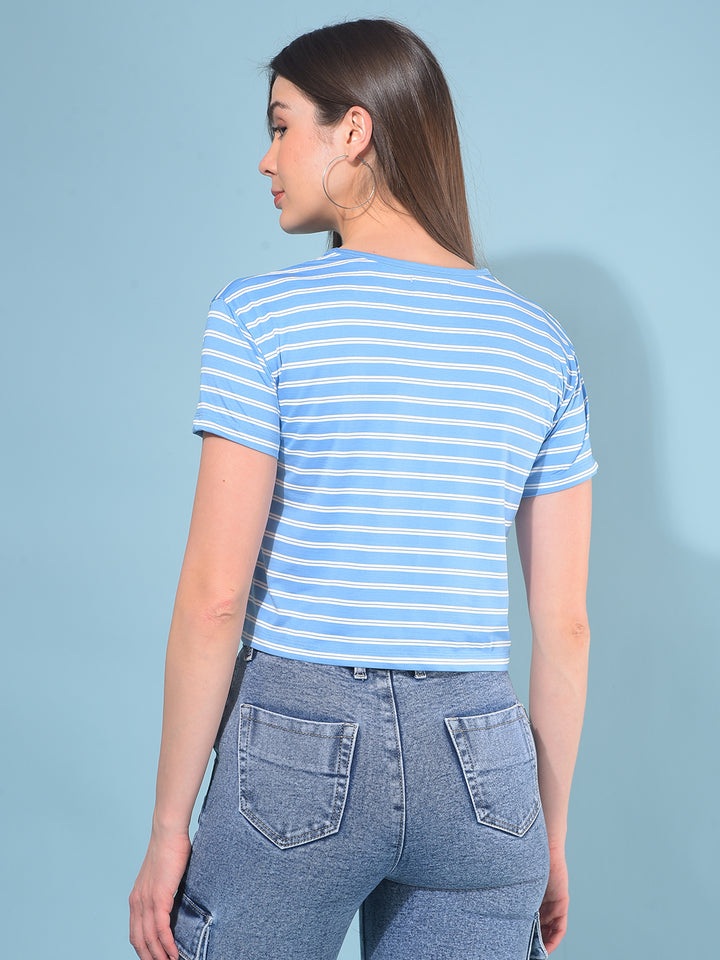 Blue Verticle Striped T-Shirt-Women T-Shirts-Crimsoune Club