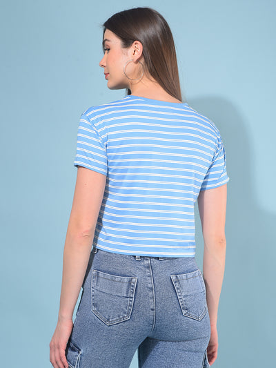 Blue Verticle Striped T-Shirt-Women T-Shirts-Crimsoune Club