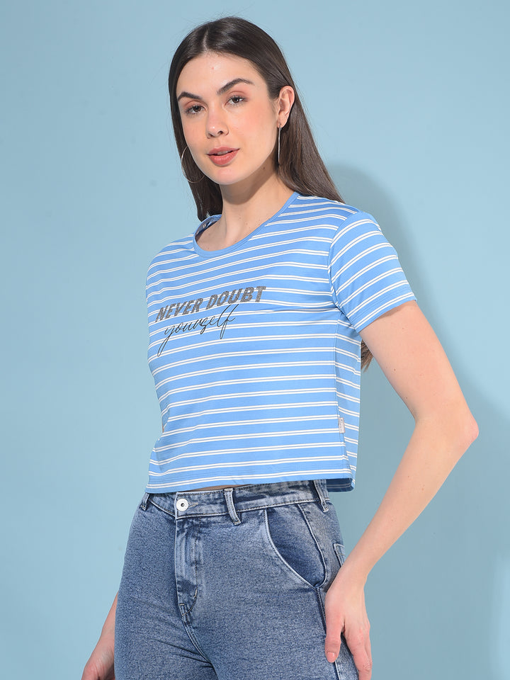 Blue Verticle Striped T-Shirt-Women T-Shirts-Crimsoune Club