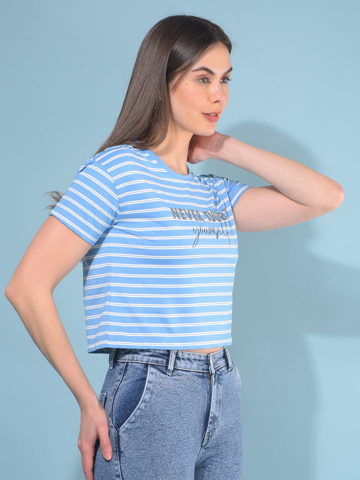 Blue Verticle Striped T-Shirt-Women T-Shirts-Crimsoune Club