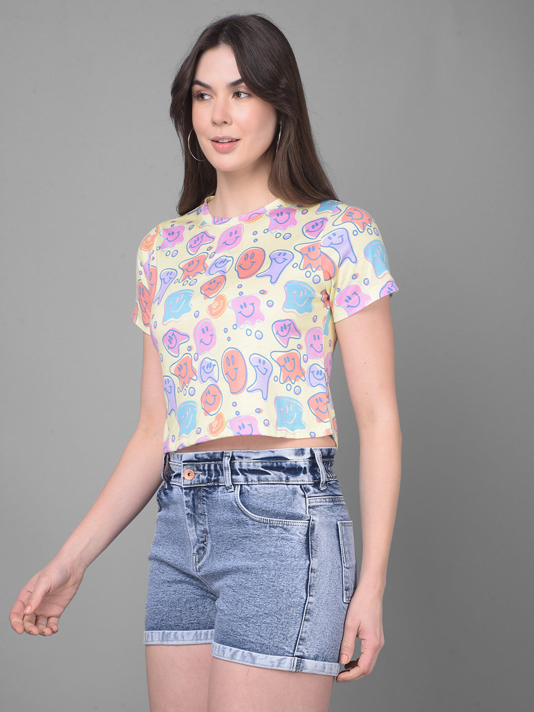 Yellow Graphic Printed T-Shirt-Women T-Shirts-Crimsoune Club