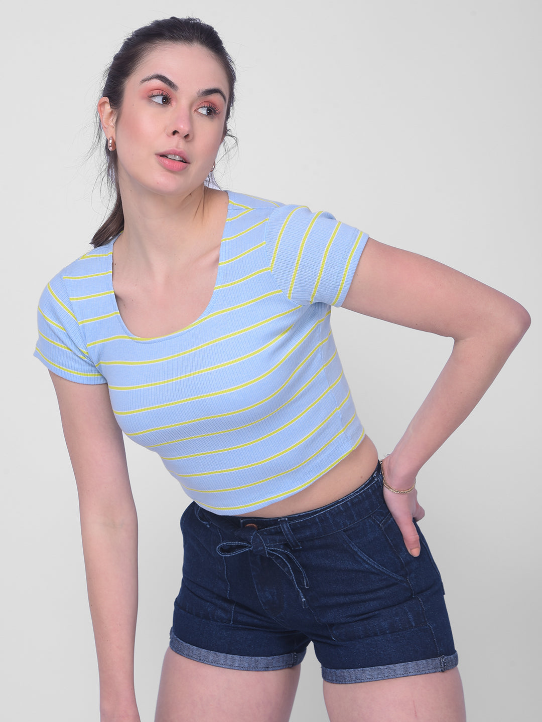 Blue Striped T-Shirt-Women T-Shirts-Crimsoune Club