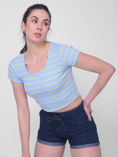 Blue Striped T-Shirt-Women T-Shirts-Crimsoune Club