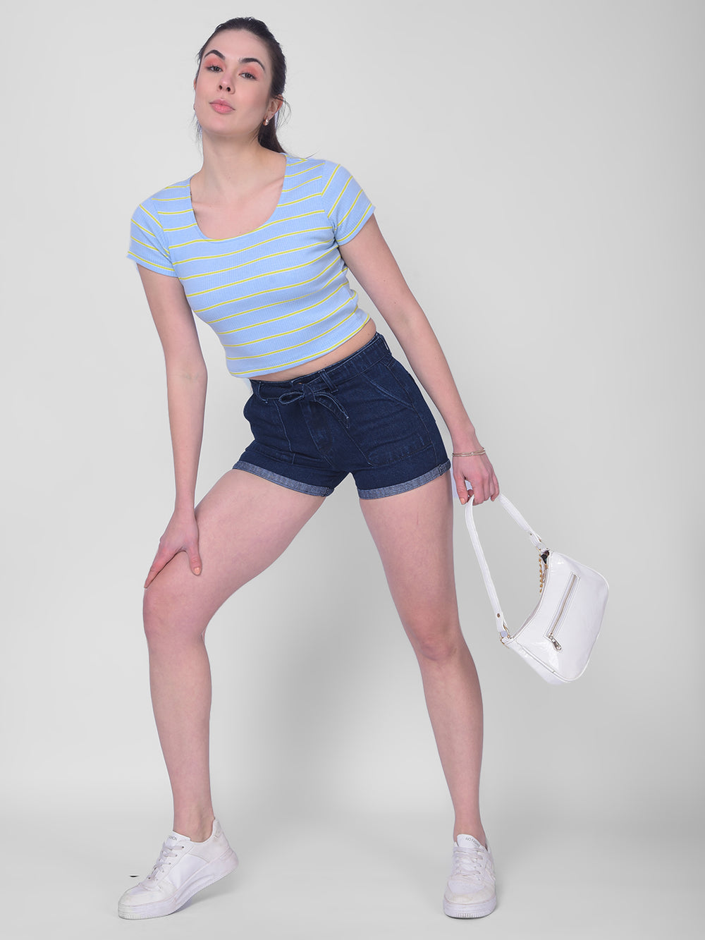 Blue Striped T-Shirt-Women T-Shirts-Crimsoune Club