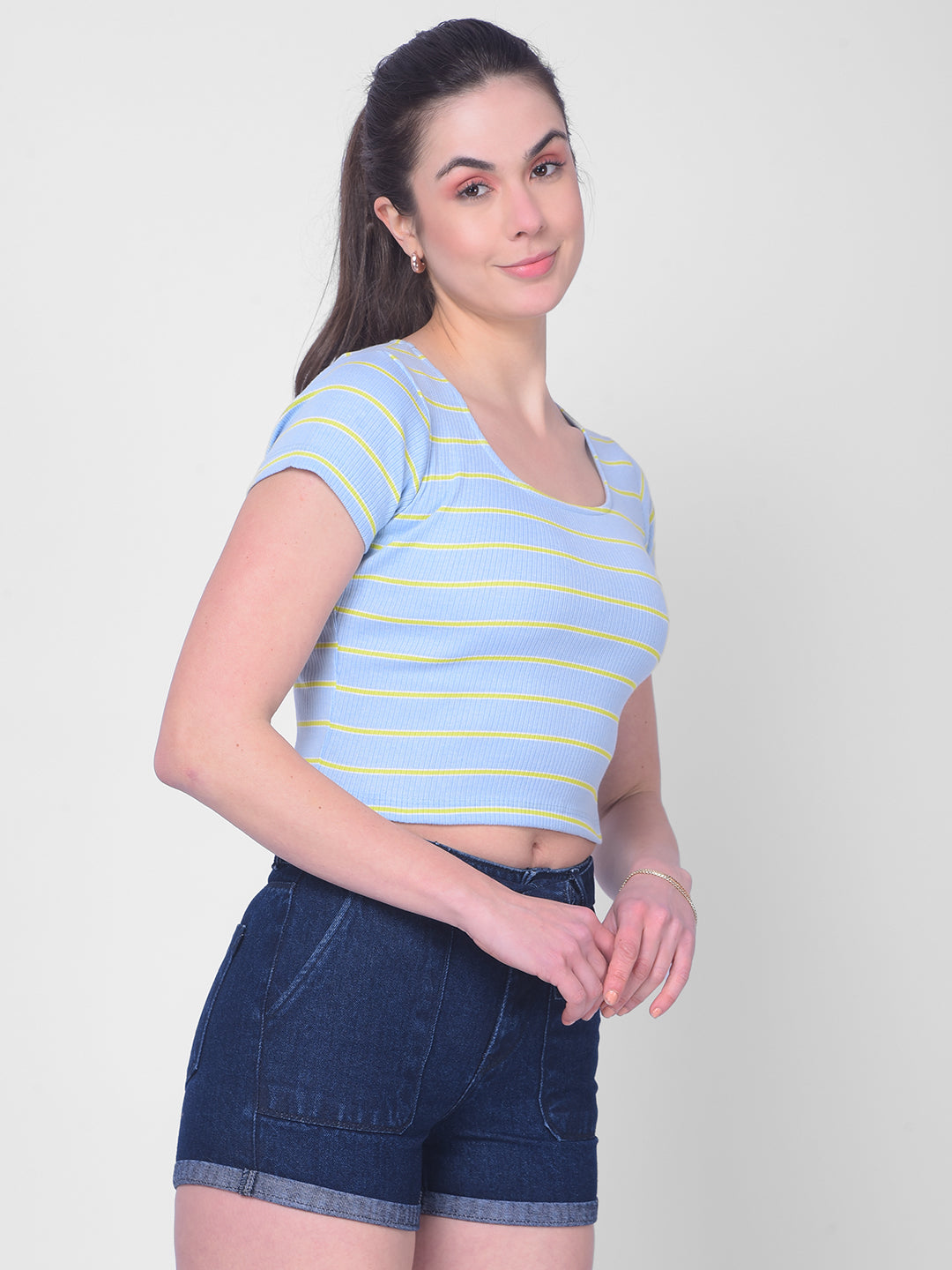 Blue Striped T-Shirt-Women T-Shirts-Crimsoune Club