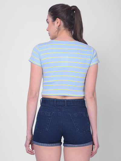 Blue Striped T-Shirt-Women T-Shirts-Crimsoune Club