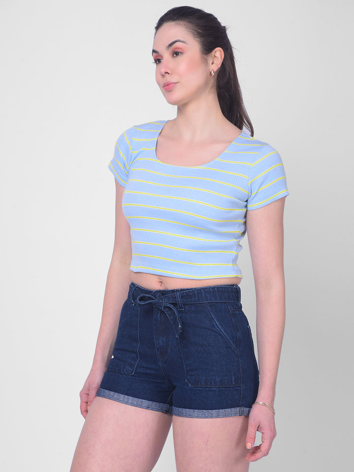 Blue Striped T-Shirt-Women T-Shirts-Crimsoune Club