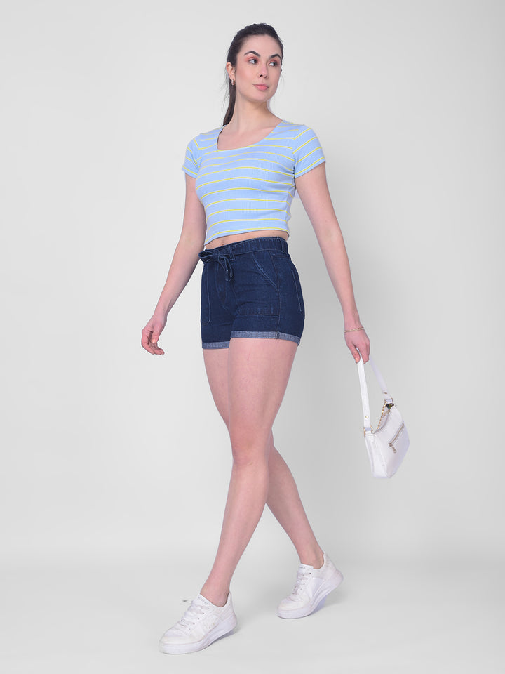 Blue Striped T-Shirt-Women T-Shirts-Crimsoune Club