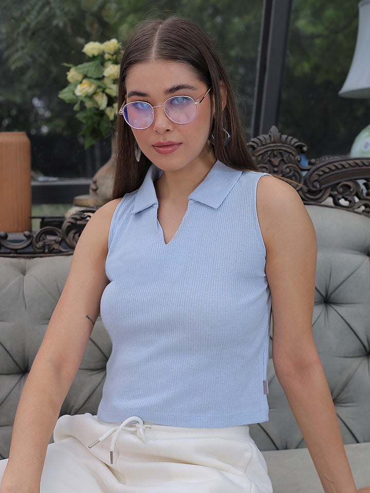 Blue Printed T-Shirt-Women T-Shirts-Crimsoune Club