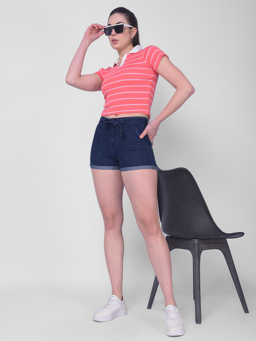 Red Striped Crop Length T-Shirt-Women T-Shirts-Crimsoune Club