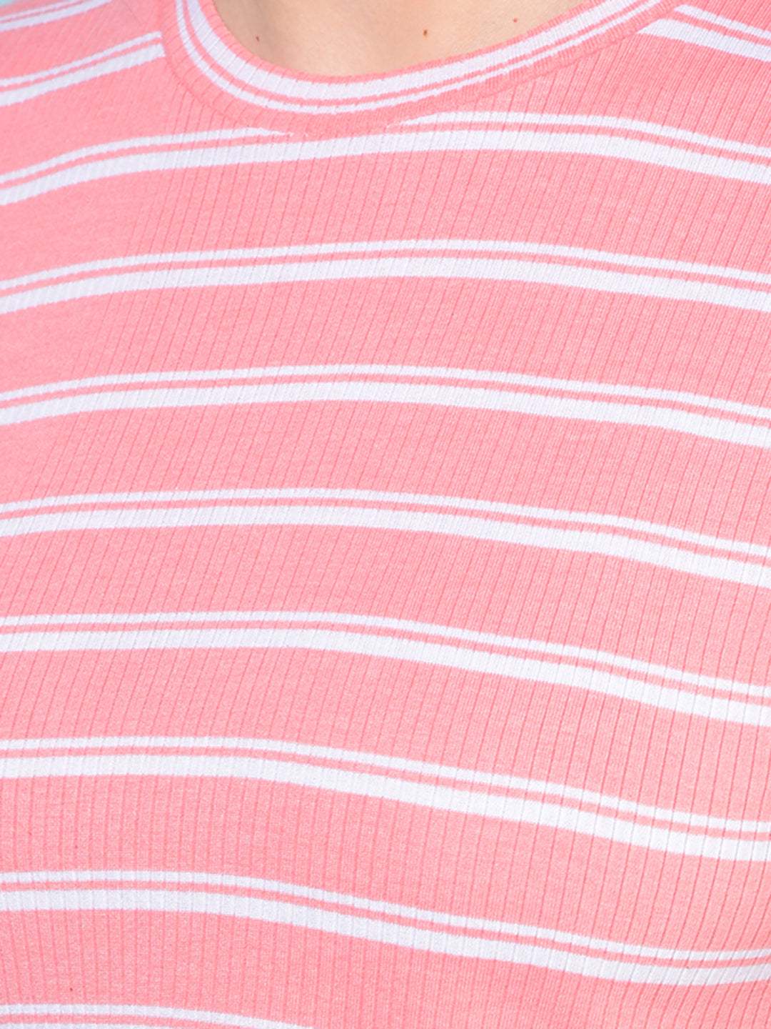 Peach Verticle Striped T-Shirt-Women T-Shirts-Crimsoune Club