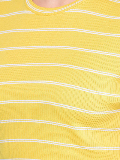 Yellow Verticle Striped T-Shirt-Women T-Shirts-Crimsoune Club