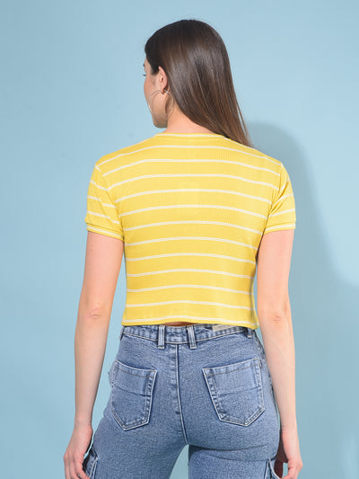 Yellow Verticle Striped T-Shirt-Women T-Shirts-Crimsoune Club