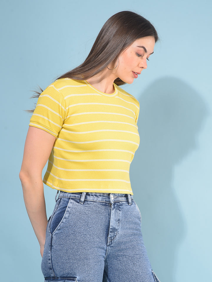 Yellow Verticle Striped T-Shirt-Women T-Shirts-Crimsoune Club