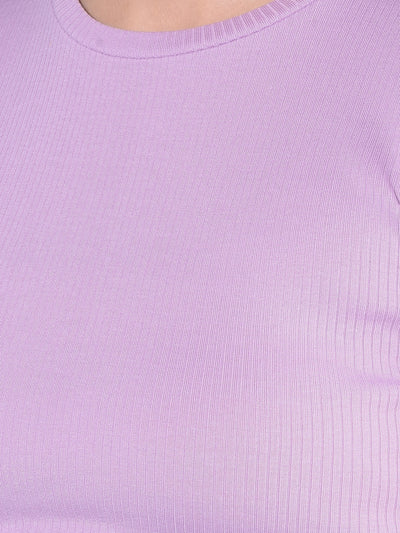 Purple Cotton Crop T-Shirt-Women T-shirts-Crimsoune Club