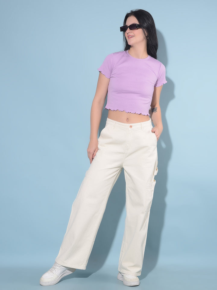 Purple Cotton Crop T-Shirt-Women T-shirts-Crimsoune Club