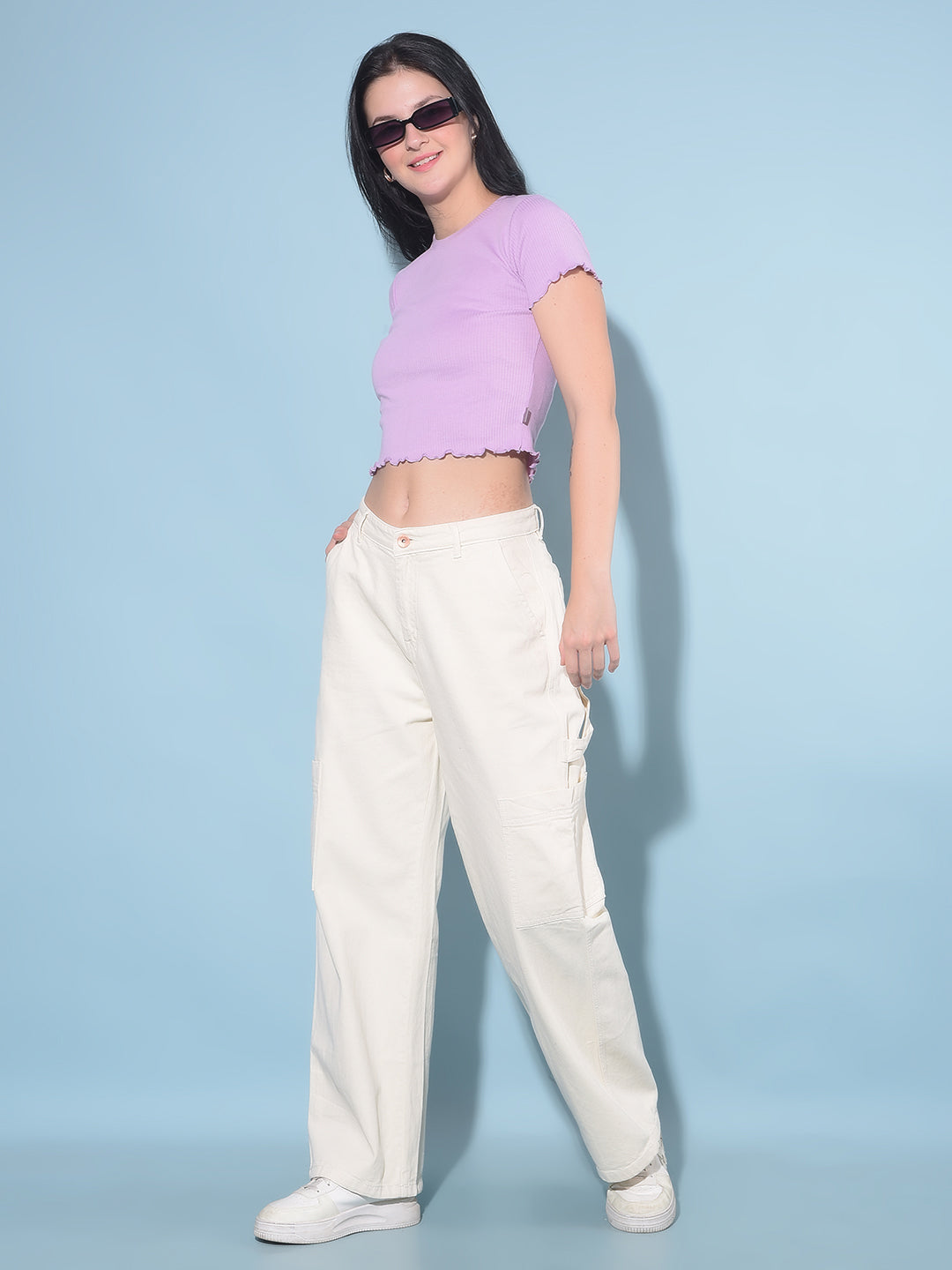 Purple Cotton Crop T-Shirt-Women T-shirts-Crimsoune Club