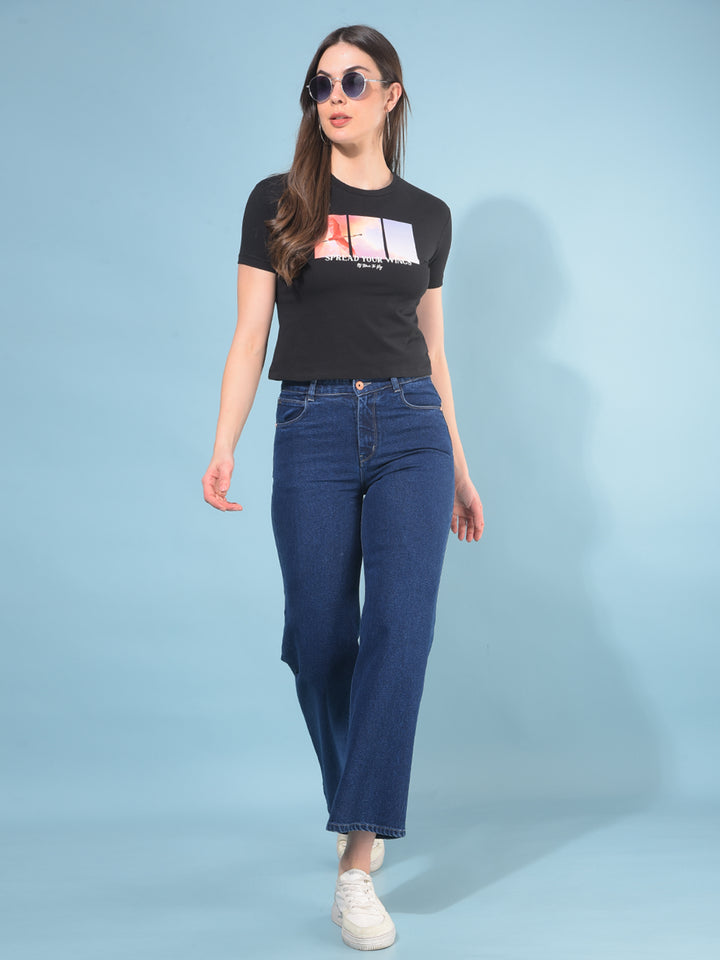 Black Graphic T-Shirt-Women T-Shirts-Crimsoune Club