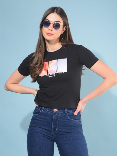 Black Graphic T-Shirt-Women T-Shirts-Crimsoune Club