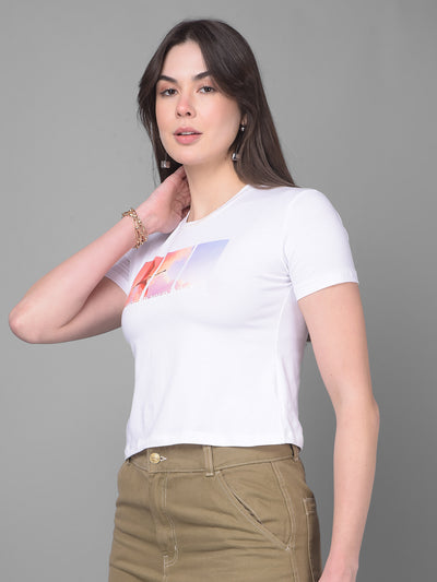 White Graphic Printed T-Shirt-Women T-Shirts-Crimsoune Club