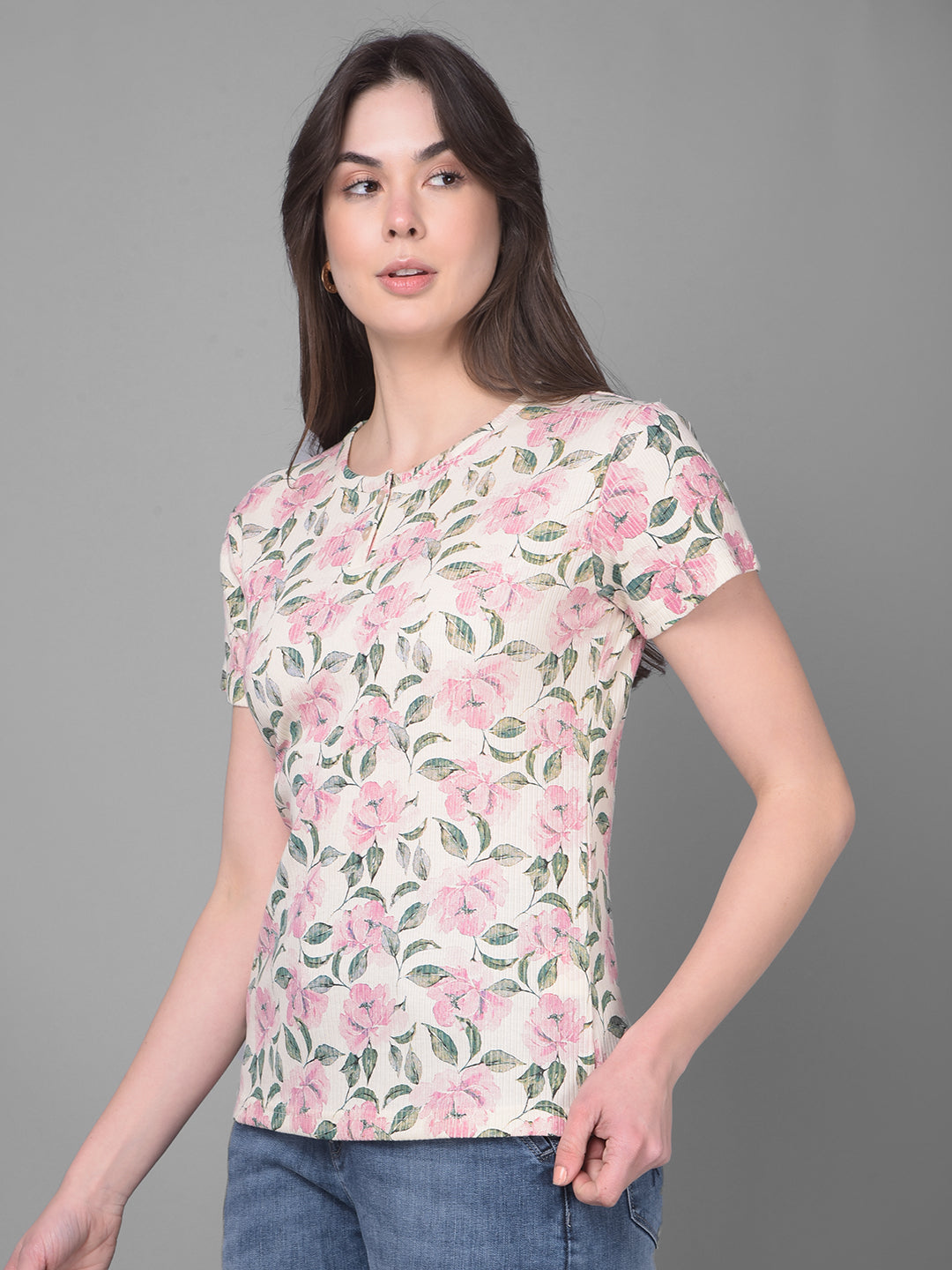 Pink Floral T-Shirt-Women T-Shirts-Crimsoune Club