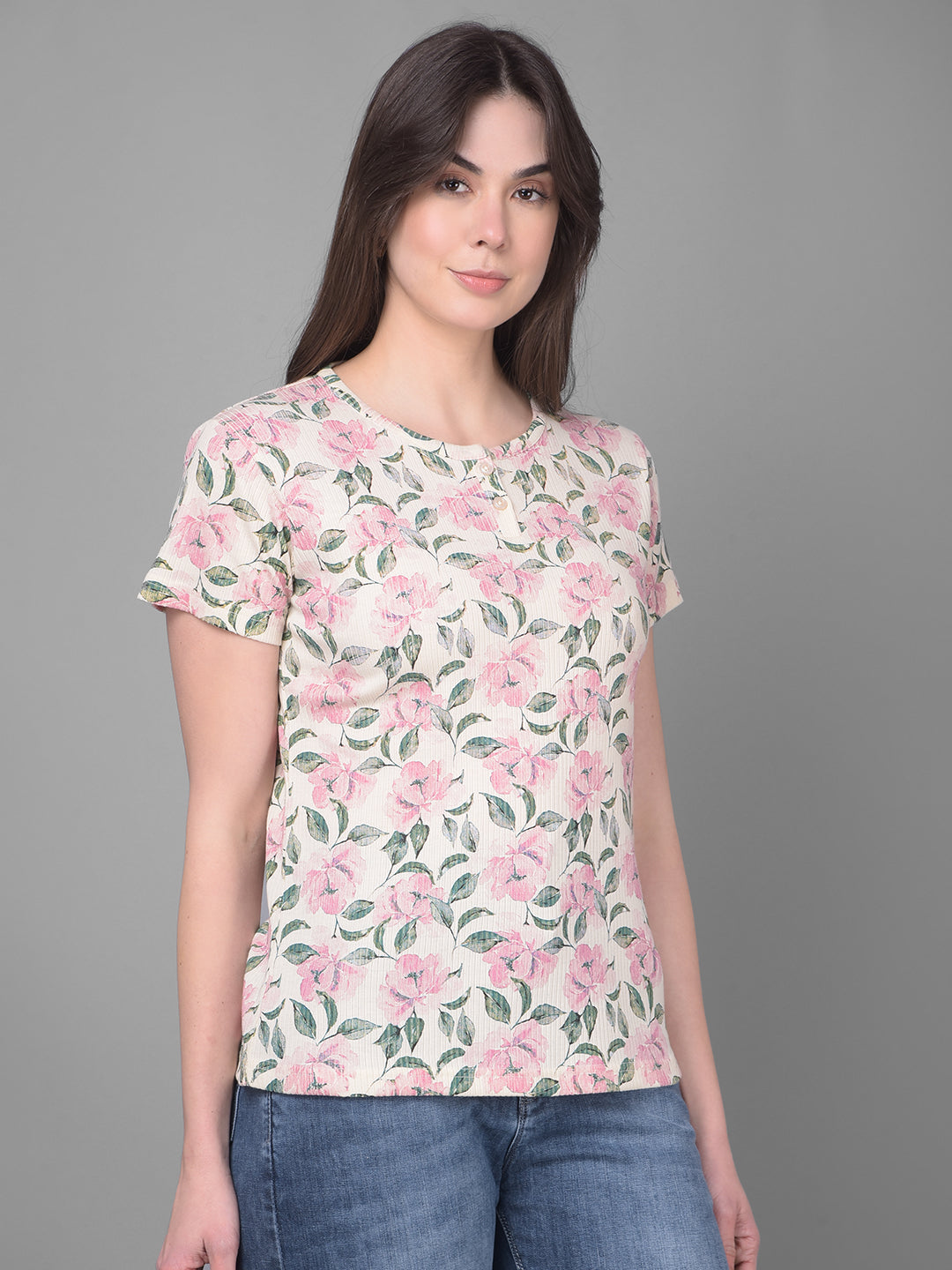 Pink Floral T-Shirt-Women T-Shirts-Crimsoune Club