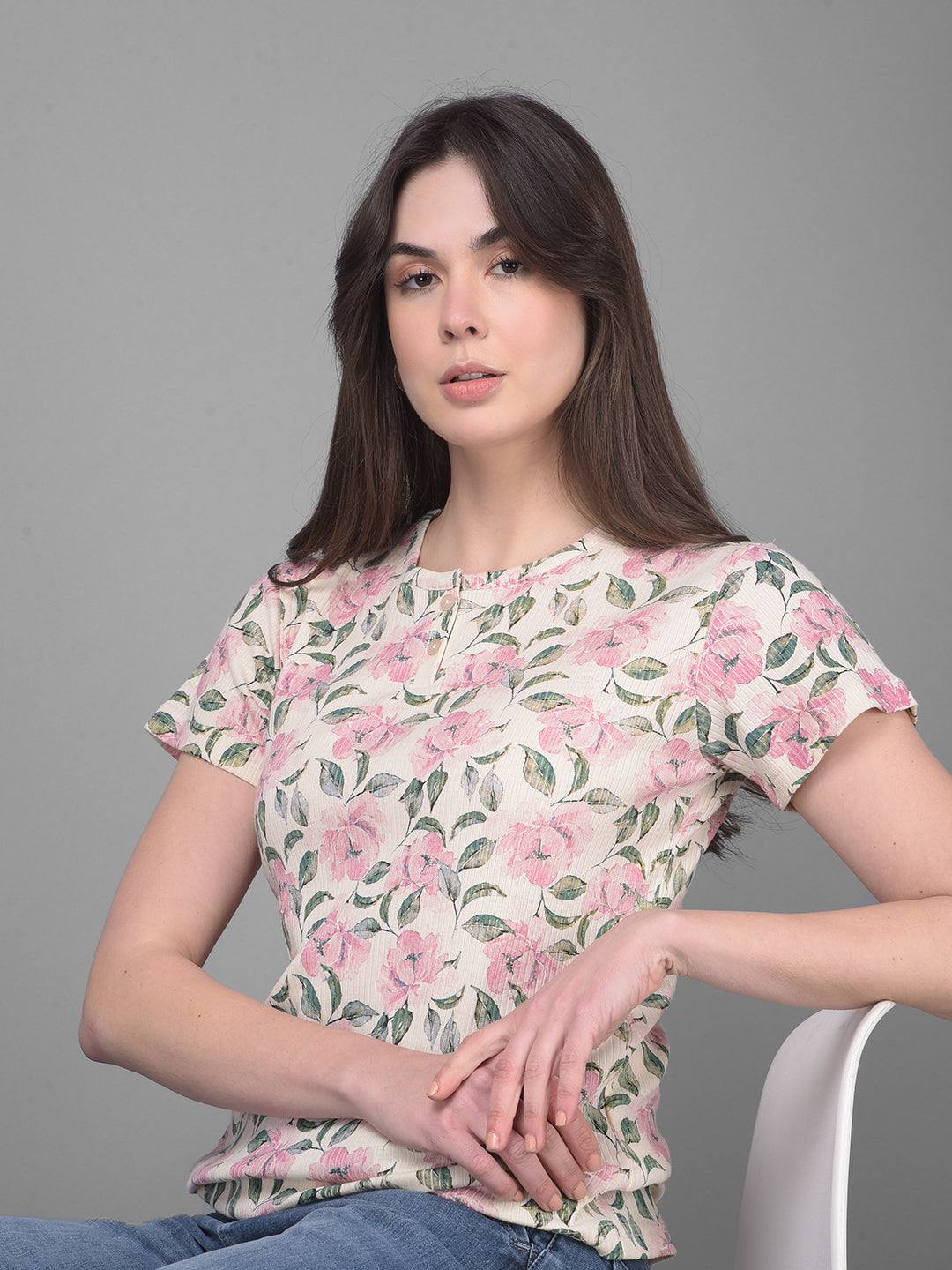 Pink Floral T-Shirt-Women T-Shirts-Crimsoune Club